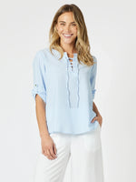 Marine Stripe Print Top - Blue/White