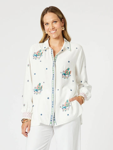 Peacock Embroidered Shirt - White Multi GORDON SMITH. HAMMOCK AND VINE