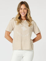 Cote D Azur Stripe Print Tee - Natural/White