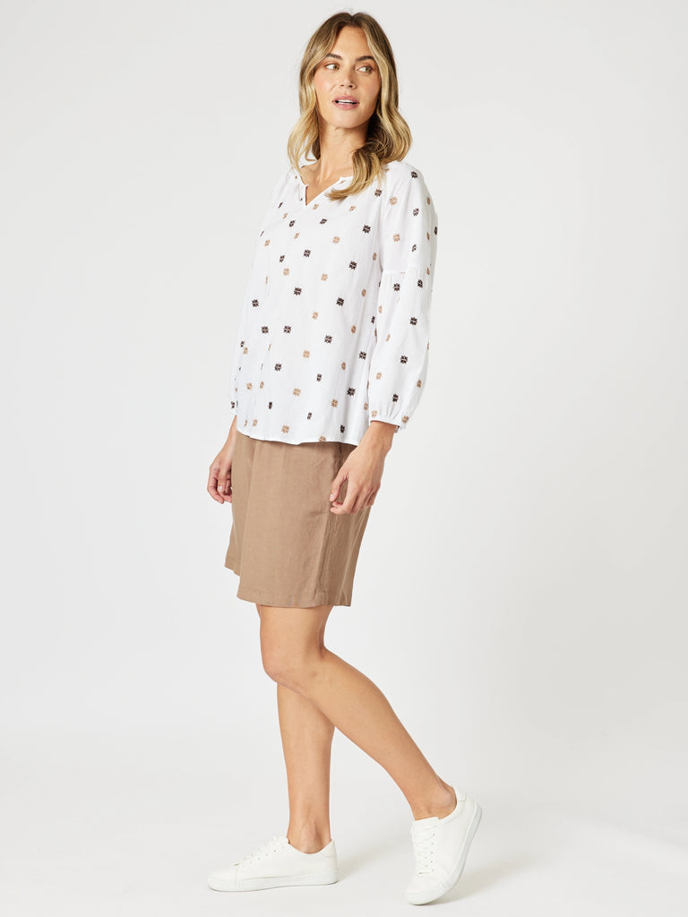 Rattan Embroidery Top - White/ Natural