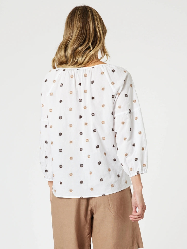 Rattan Embroidery Top - White/ Natural