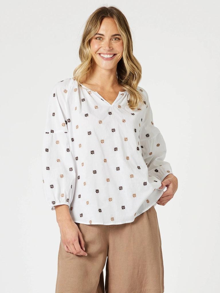 Rattan Embroidery Top - White/ Natural