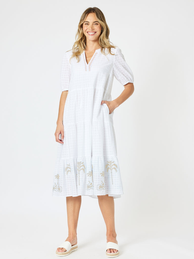 Mykonos Embroidered Dress - White Gold