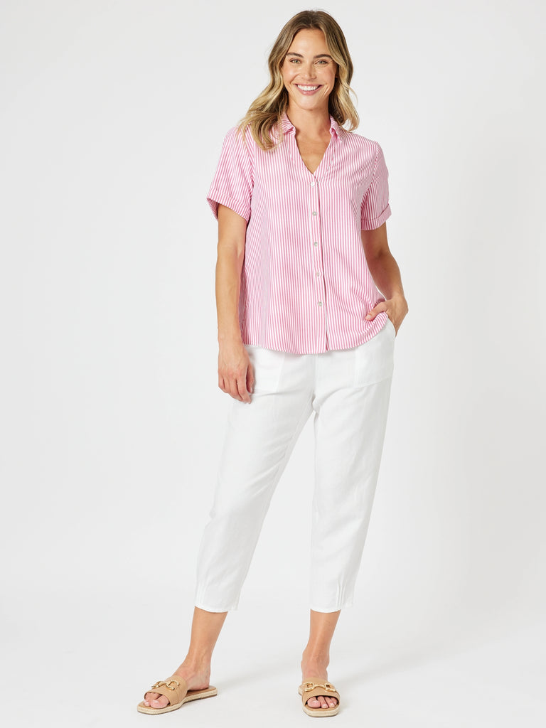 Piper Short Sleeve Stripe Shirt - Pink / White
