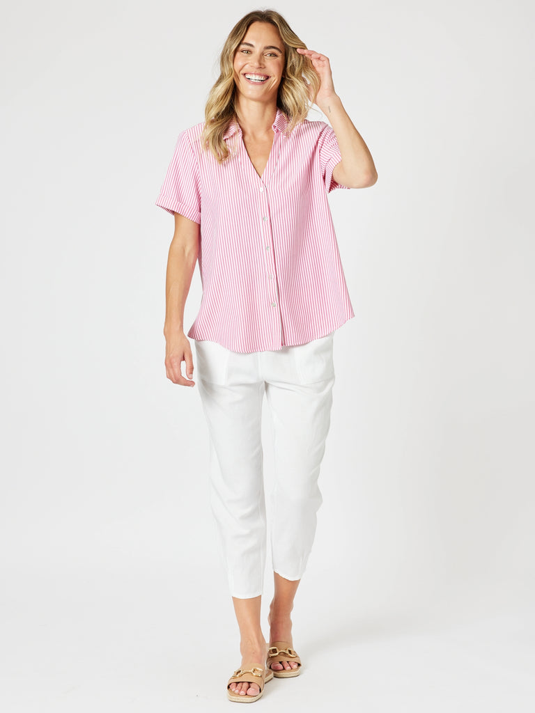 Piper Short Sleeve Stripe Shirt - Pink / White