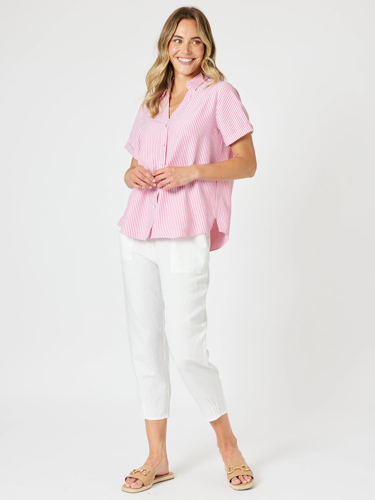 Piper Short Sleeve Stripe Shirt - Pink / White