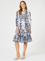 Resort Beaded Dress-White/Navy