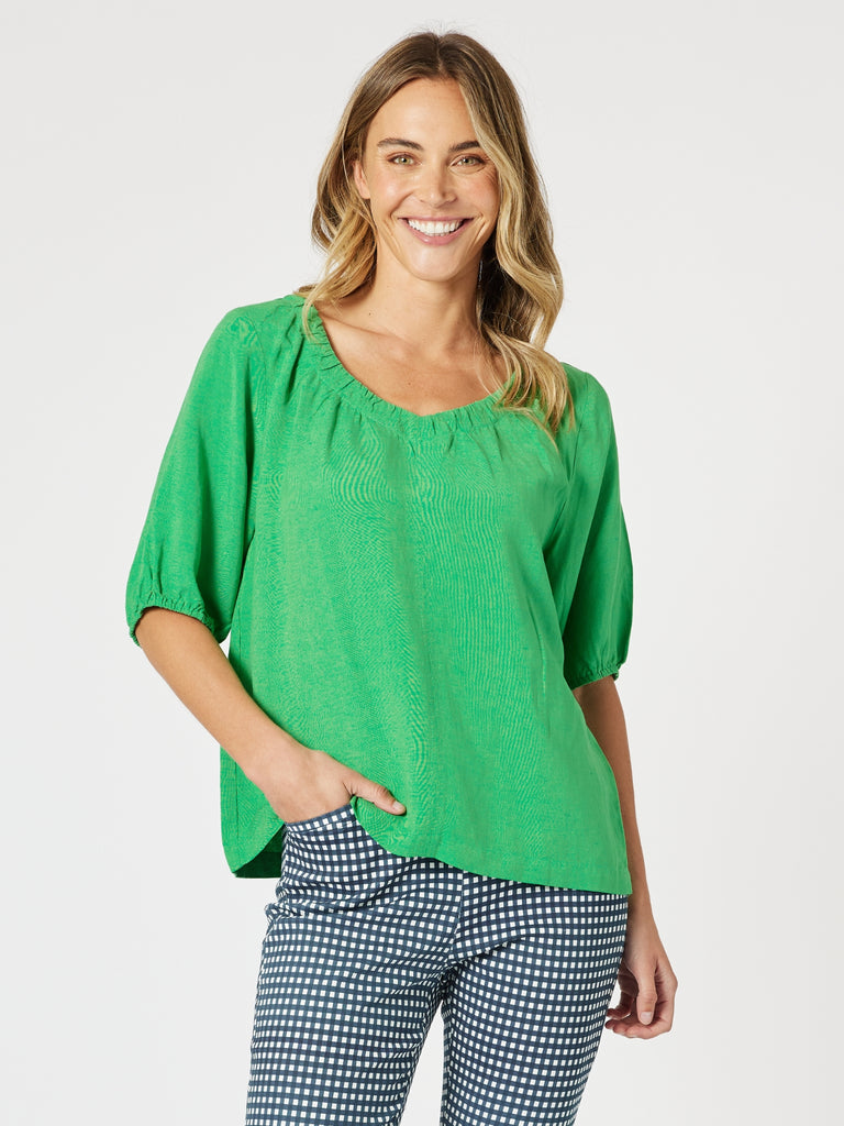 Lino V Neck Top-Elm