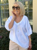 Lino V Neck Top - White