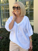 Lino V Neck Top - White