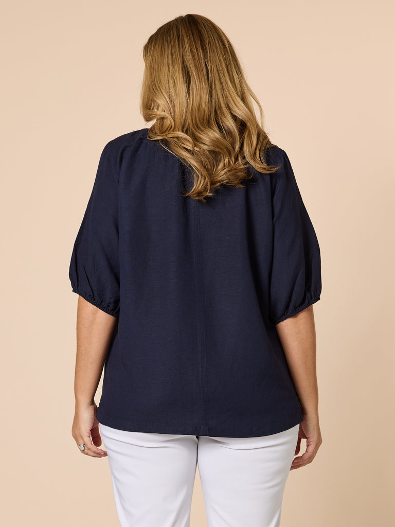 Lino V Neck Top-Navy