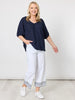 Lino V Neck Top - Navy