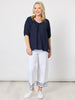 Scallop Hem Pant-White/Navy