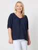 Lino V Neck Top - Navy