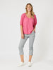 Lino V Neck Top - Peony