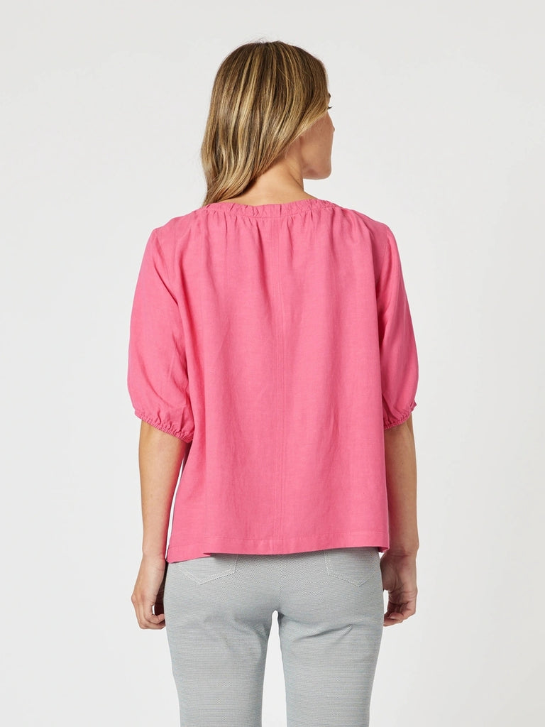 Lino V Neck Top - Peony