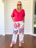 Lino V Neck Top - Peony