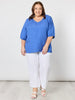 Lino V Neck Top - Sardinia Blue