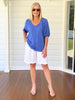 Lino V Neck Top - Sardinia Blue