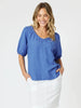 Lino V Neck Top - Sardinia Blue