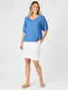 Lino V Neck Top - Sardinia Blue
