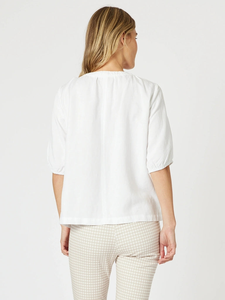 Lino V Neck Top - White gordon smith