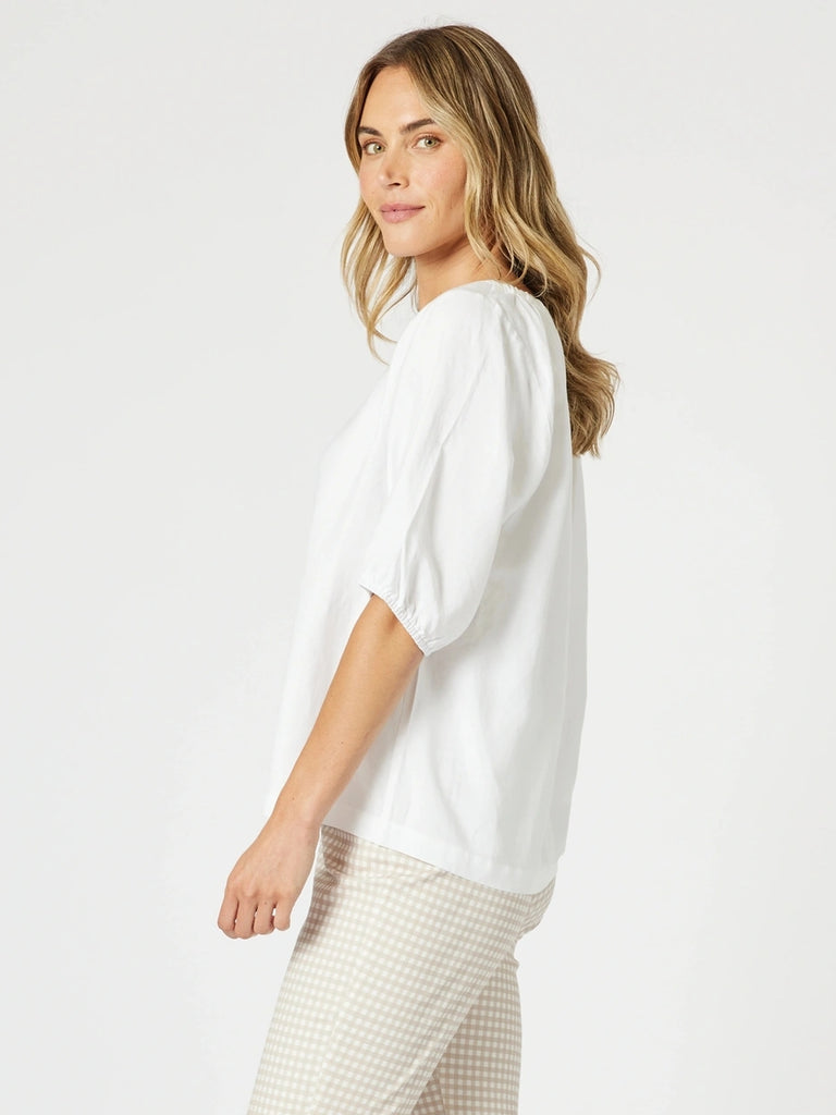 Lino V Neck Top - White gordon smith