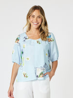 Destination Print Top - Pale Blue