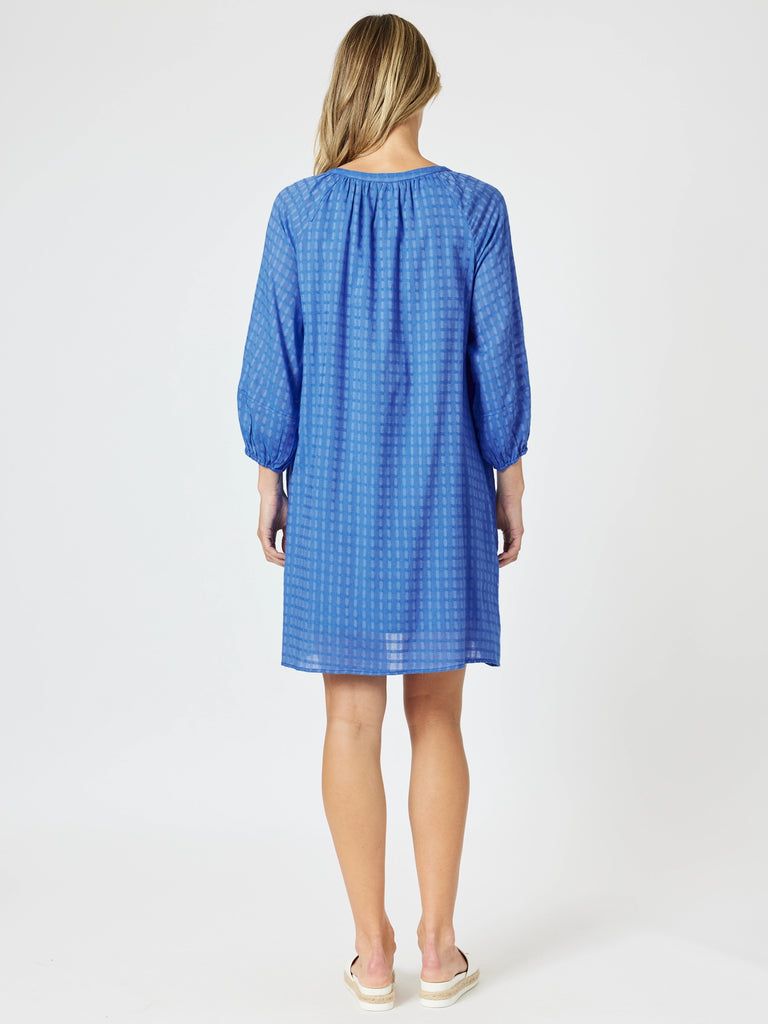 Mykonos Check Dress - Sardinia Blue