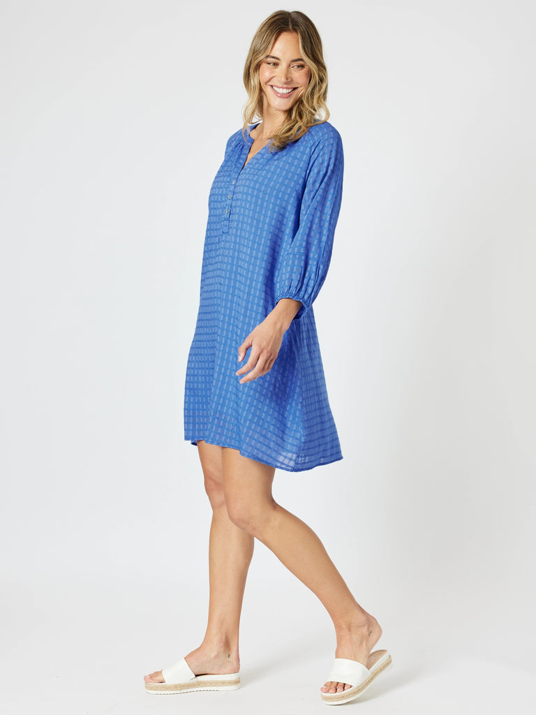 Mykonos Check Dress - Sardinia Blue