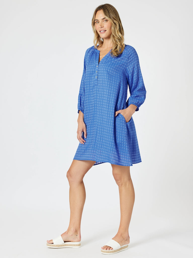 Mykonos Check Dress - Sardinia Blue