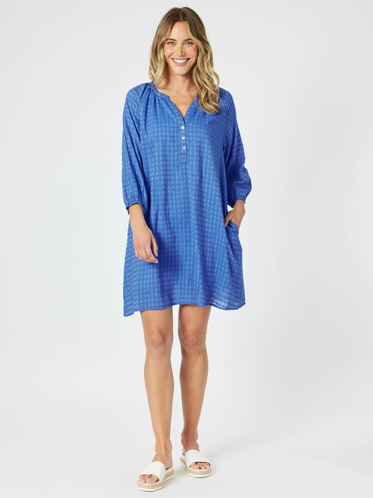Mykonos Check Dress - Sardinia Blue