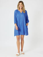 Mykonos Shift Check Dress - Sardinia Blue