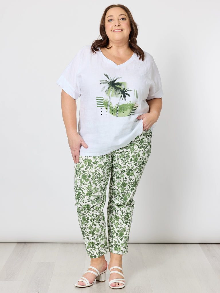 Alexandria Floral Pant - Basil White