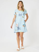 Destination Print Shift Dress - Pale Blue