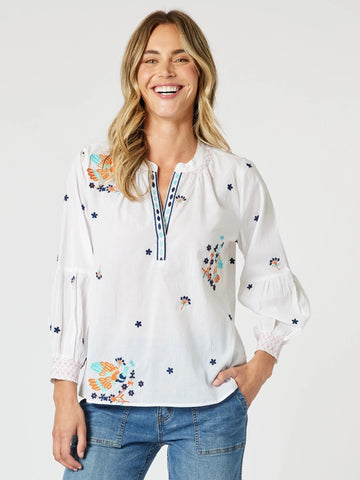 Birdie Embroidered Shirt-White Multi