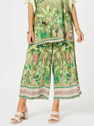 Toucan Patterned Wide Leg Pant - Green
