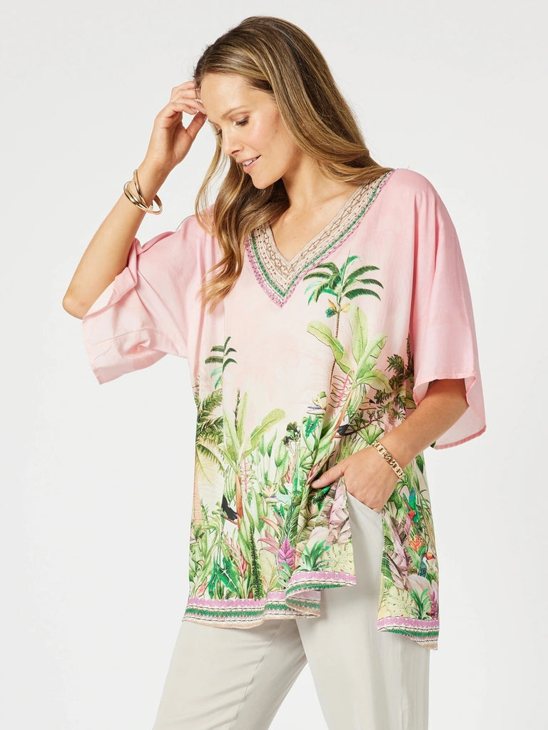 Toucan V Neck Top - Pink