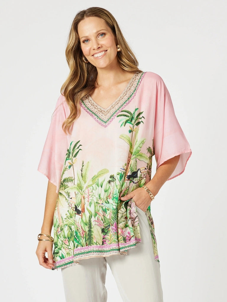 Toucan V Neck Top - Pink