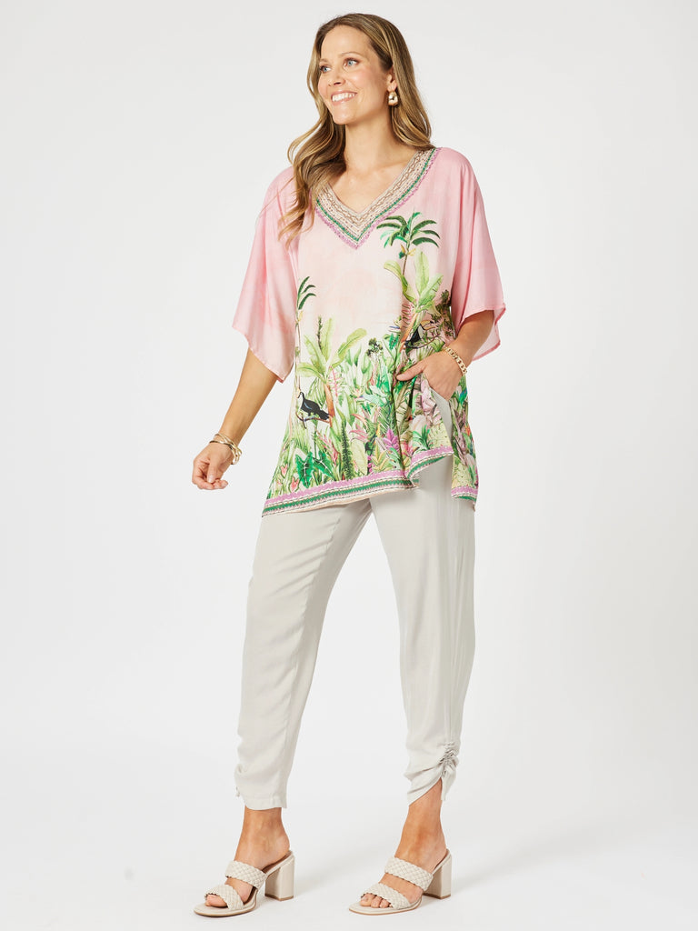 Toucan V Neck Top - Pink