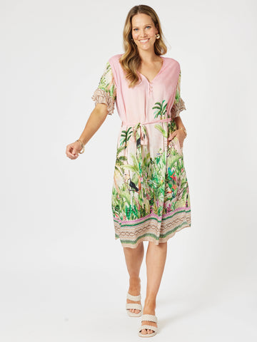 Toucan Ruffle Sleeve Dress - Pink