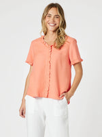 Lino Tiffany Ruffle Top - Papaya