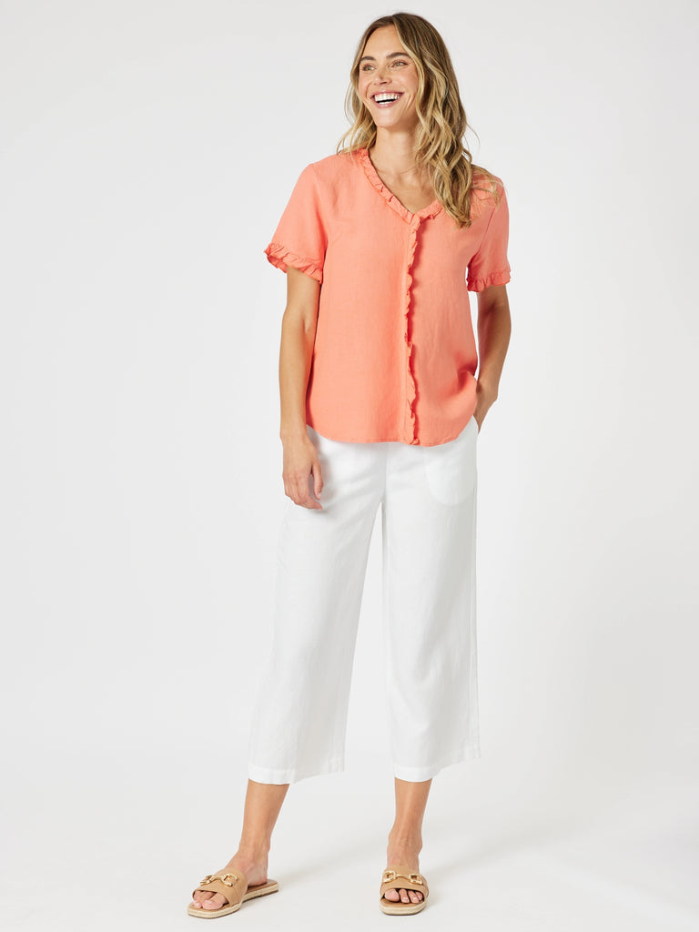 Lino Tiffany Ruffle Top - Papaya gordon smith