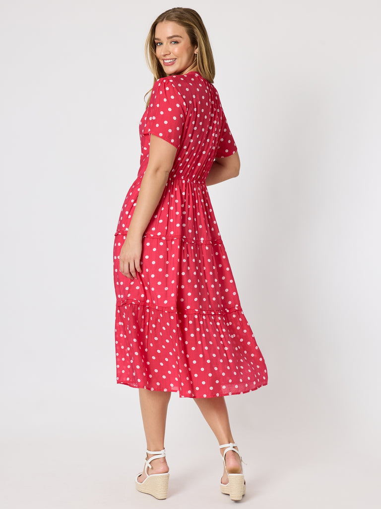 French Rose Midi Dress - Red