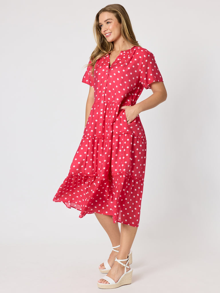 French Rose Midi Dress - Red