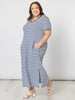 Gemma Stripe Midi Dress - Navy / White