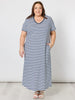 Gemma Stripe Midi Dress - Navy / White