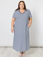 Gemma Stripe Midi Dress - Navy / White