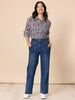Cherry Stripe Print  Sheer Shirt - Navy/ White