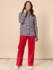 Cherry Stripe Print  Sheer Shirt - Navy/ White